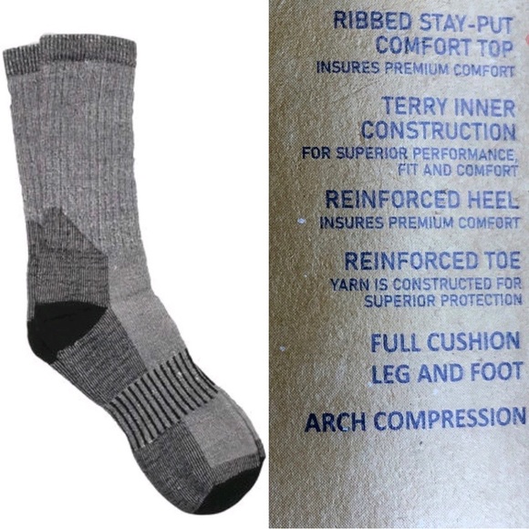 NEW Wool Blend Thermal Socks 2 PAIRS Performance Work GRAY Shoe 6 - 12.5 Men’s - Picture 3 of 14